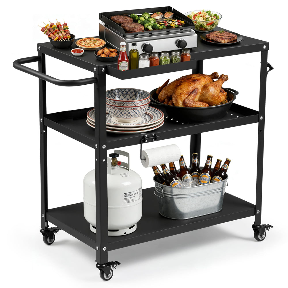 Tyfnry front view of cart showing stable prep surface and organization benefit
