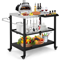 Tyfnry front view grill cart showing stable metal top and storage benefits