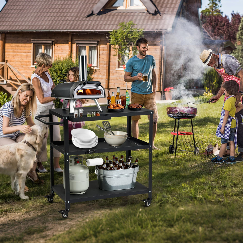 Tyfnry cart in use with pizza oven illustrating secure appliance support