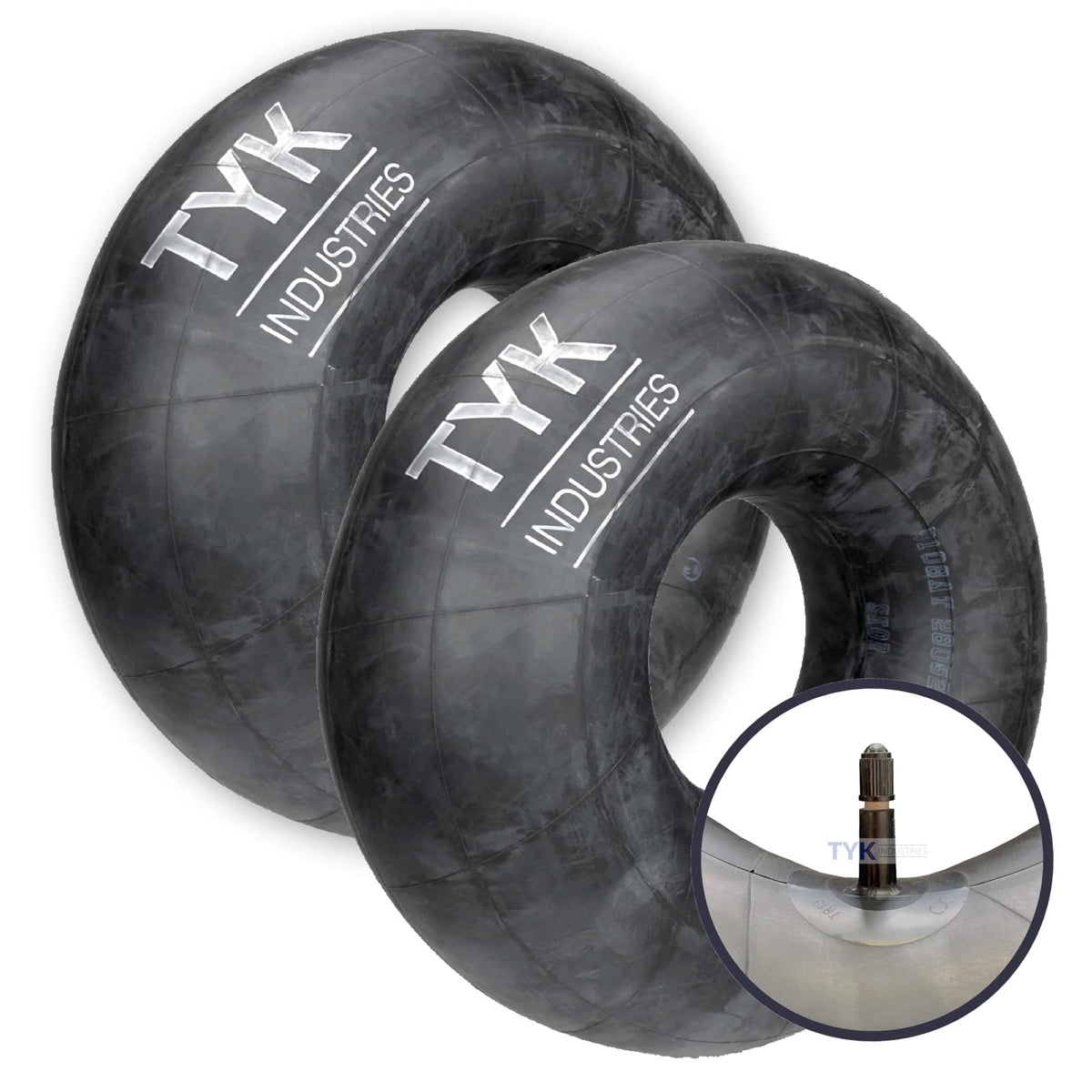 TYK Industries front packaging showing two 18x8.50-10 tubes, durable replacement