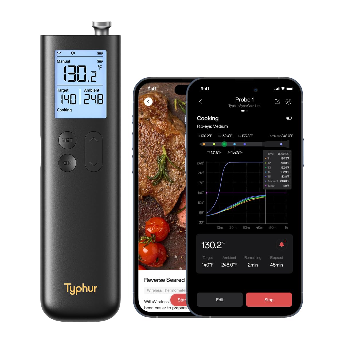 Typhur Sync Gold Gen2 front view showing base and six probes for durable monitoring