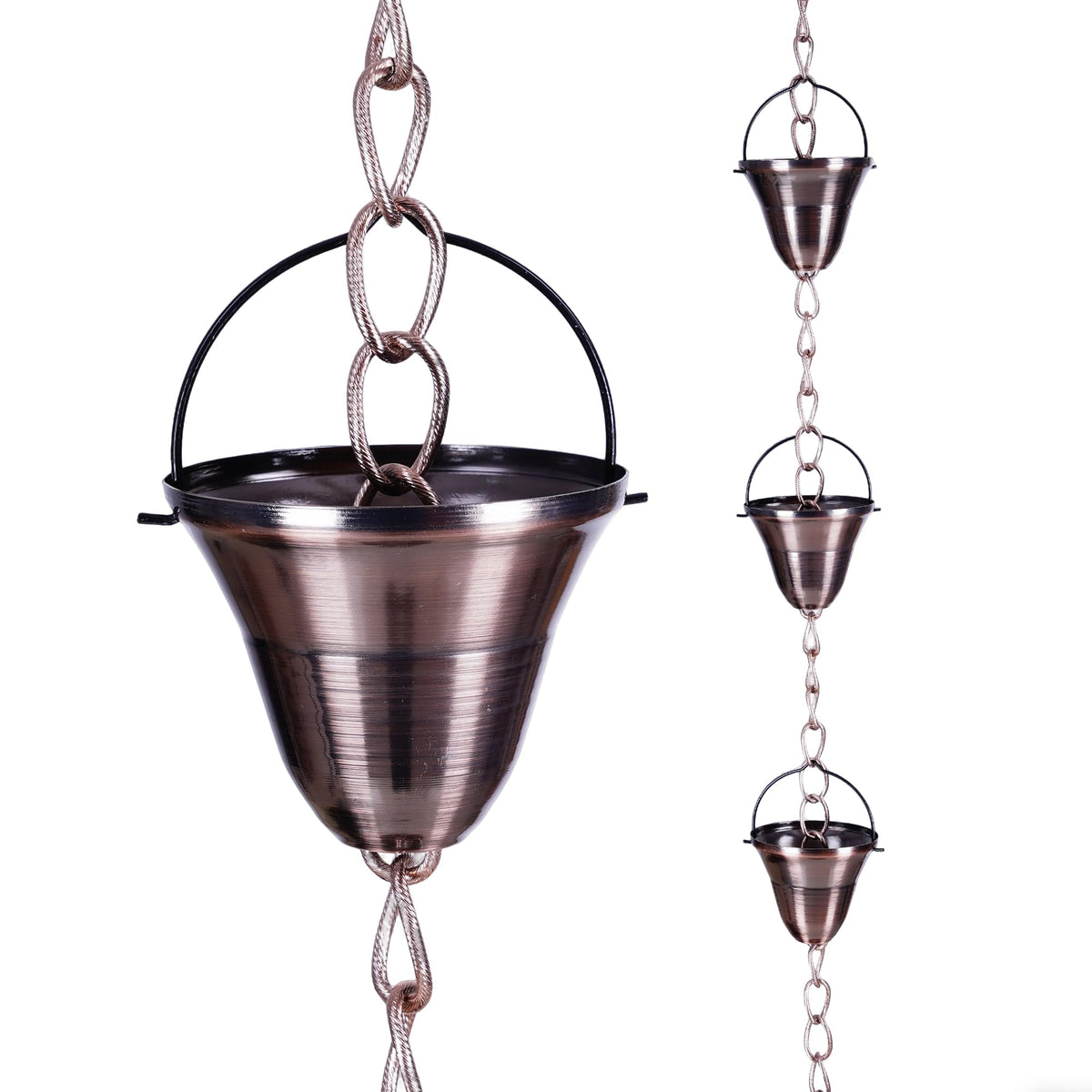 TZSSP bell rain chain front view showing elegant design and curb appeal