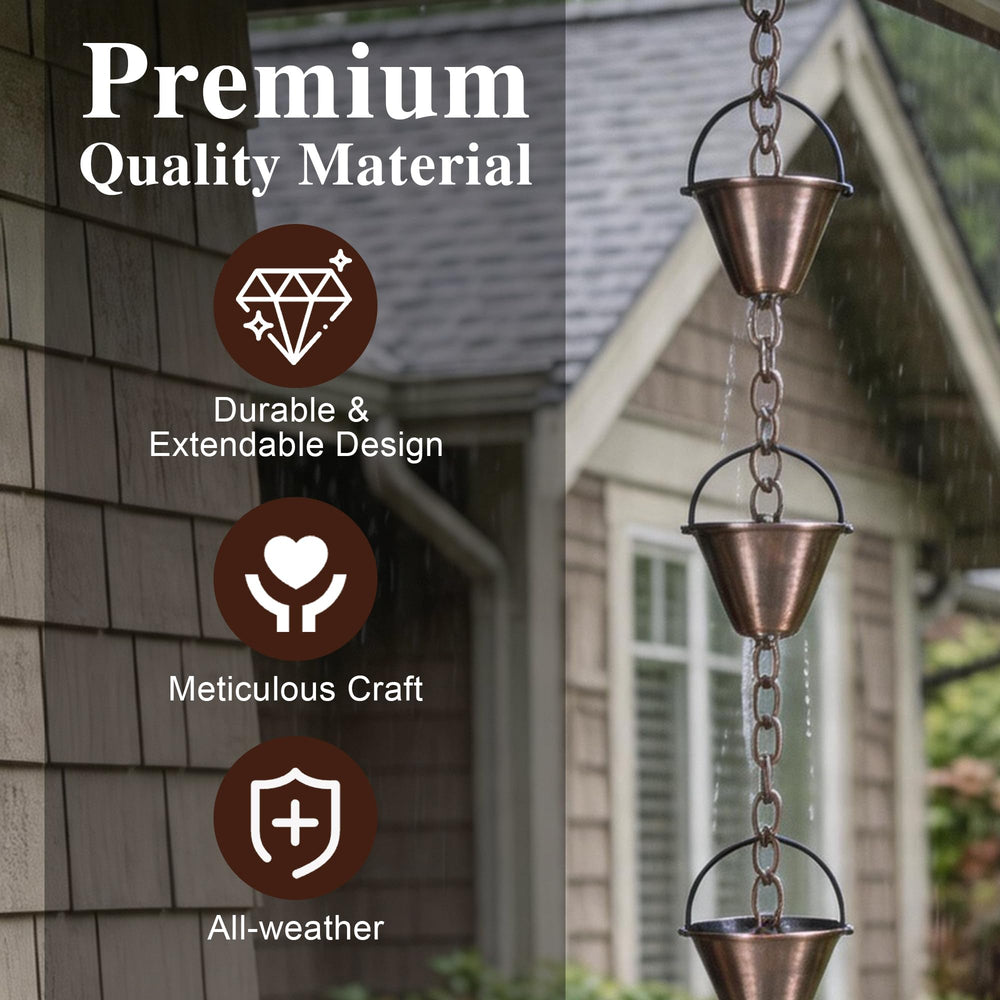TZSSP rain chain installed on gutter showing easy S-hook attachment