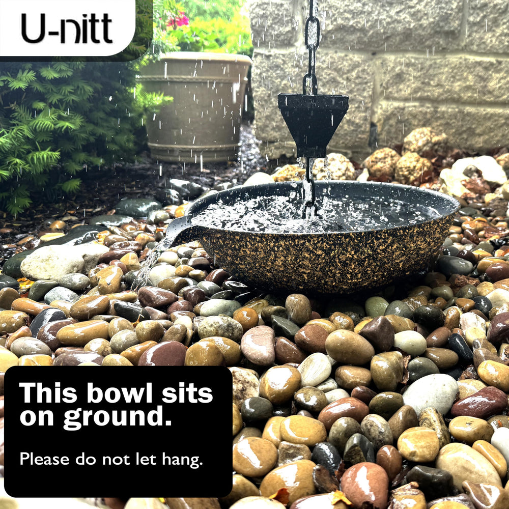 U-nitt bowl creating a small fountain effect during rainfall for pleasant ambiance