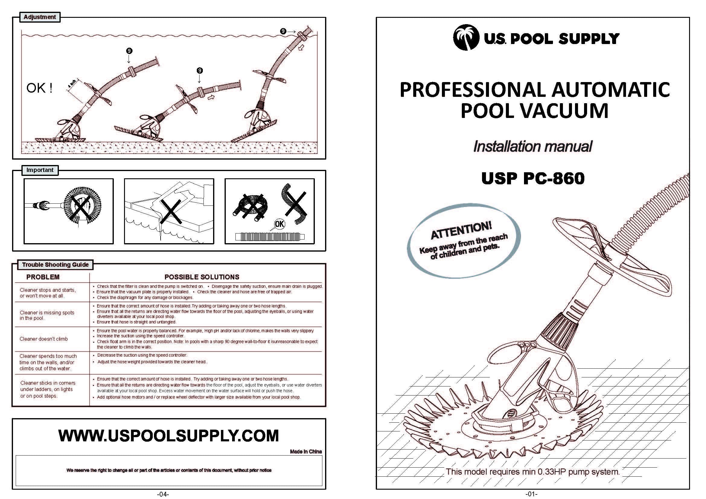 U.S. Pool Supply cleaner size comparison beside pole to show scale and portability for homeowners