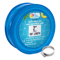U.S. Pool Supply front view of blue 2 inch backwash hose showing length