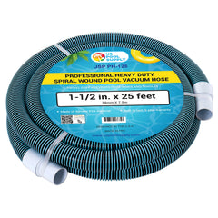 U.S. Pool Supply front view of 1-1/2" x 25' hose showing professional packaging and durability
