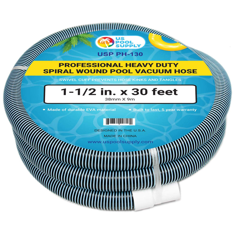 U.S. Pool Supply front view of hose showing full 30' length and professional finish for reliability