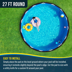 U.S. Pool Supply pad being trimmed with utility knife for a custom pool fit