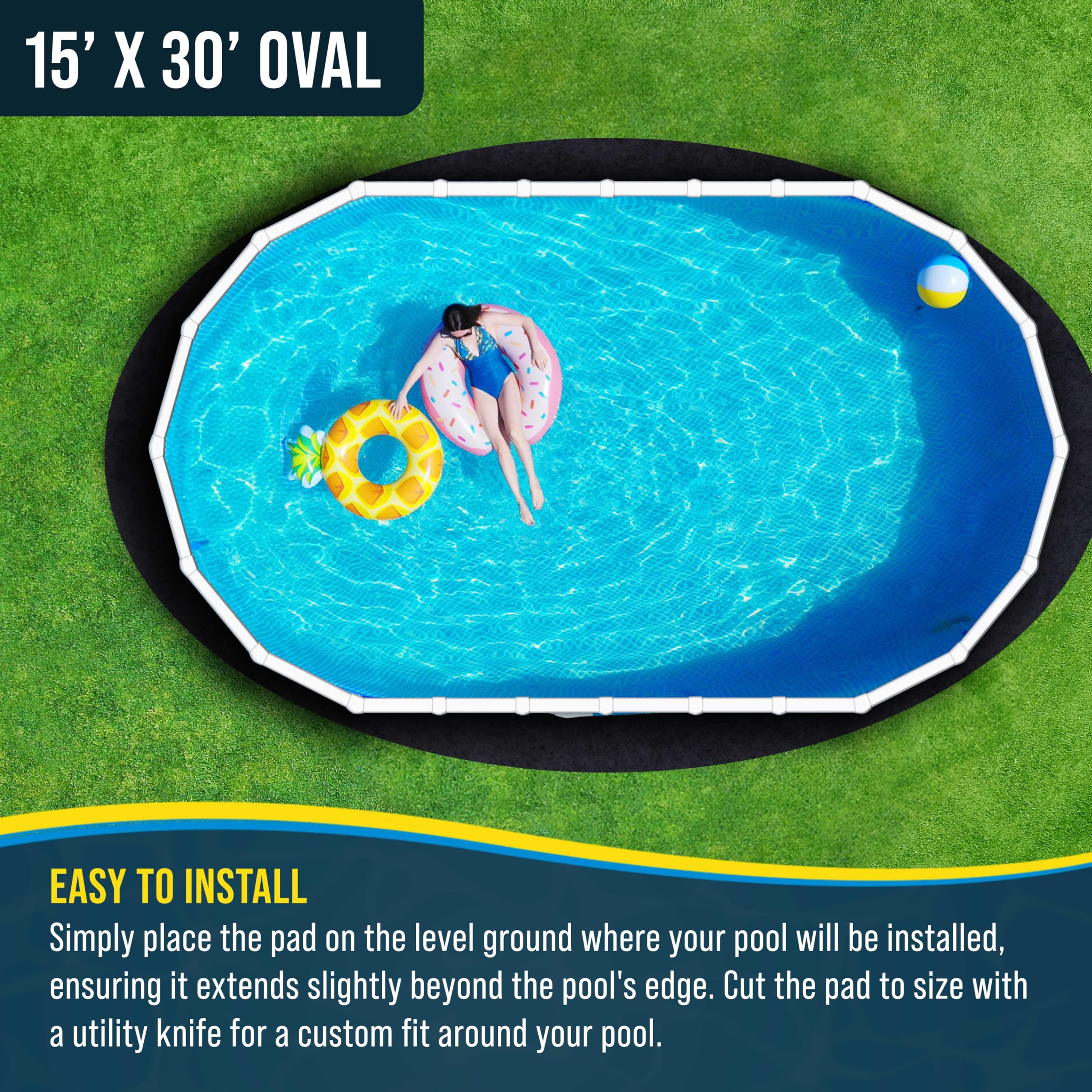 U.S. Pool Supply pad installed under above-ground pool for liner protection benefit