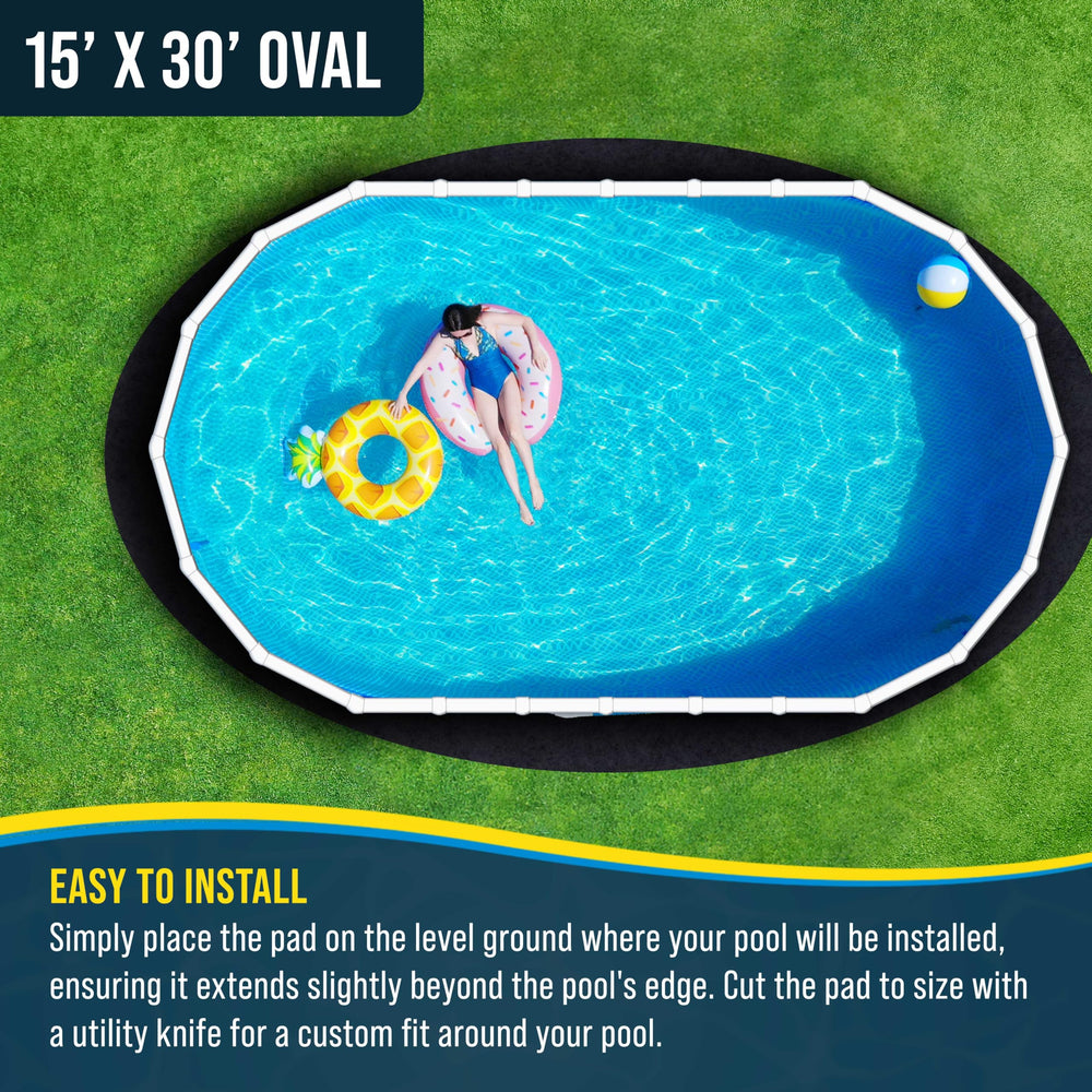 U.S. Pool Supply pad installed under above-ground pool for liner protection benefit