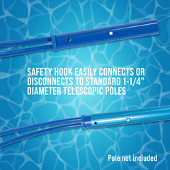 U.S. Pool Supply hook used poolside to extend reach and assist swimmer safely