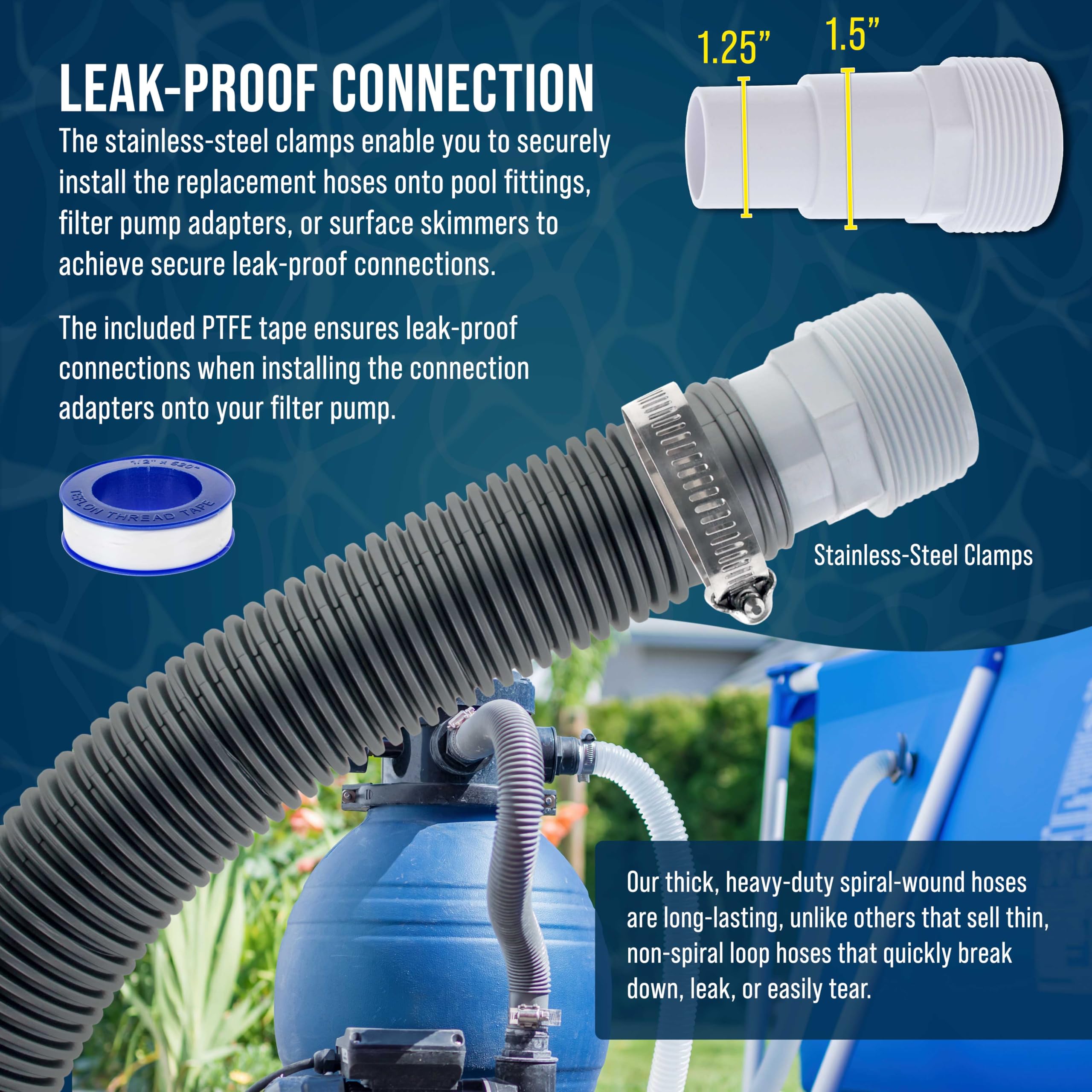 U.S. Pool Supply hose beside a ruler showing 3-foot length for accurate replacement planning
