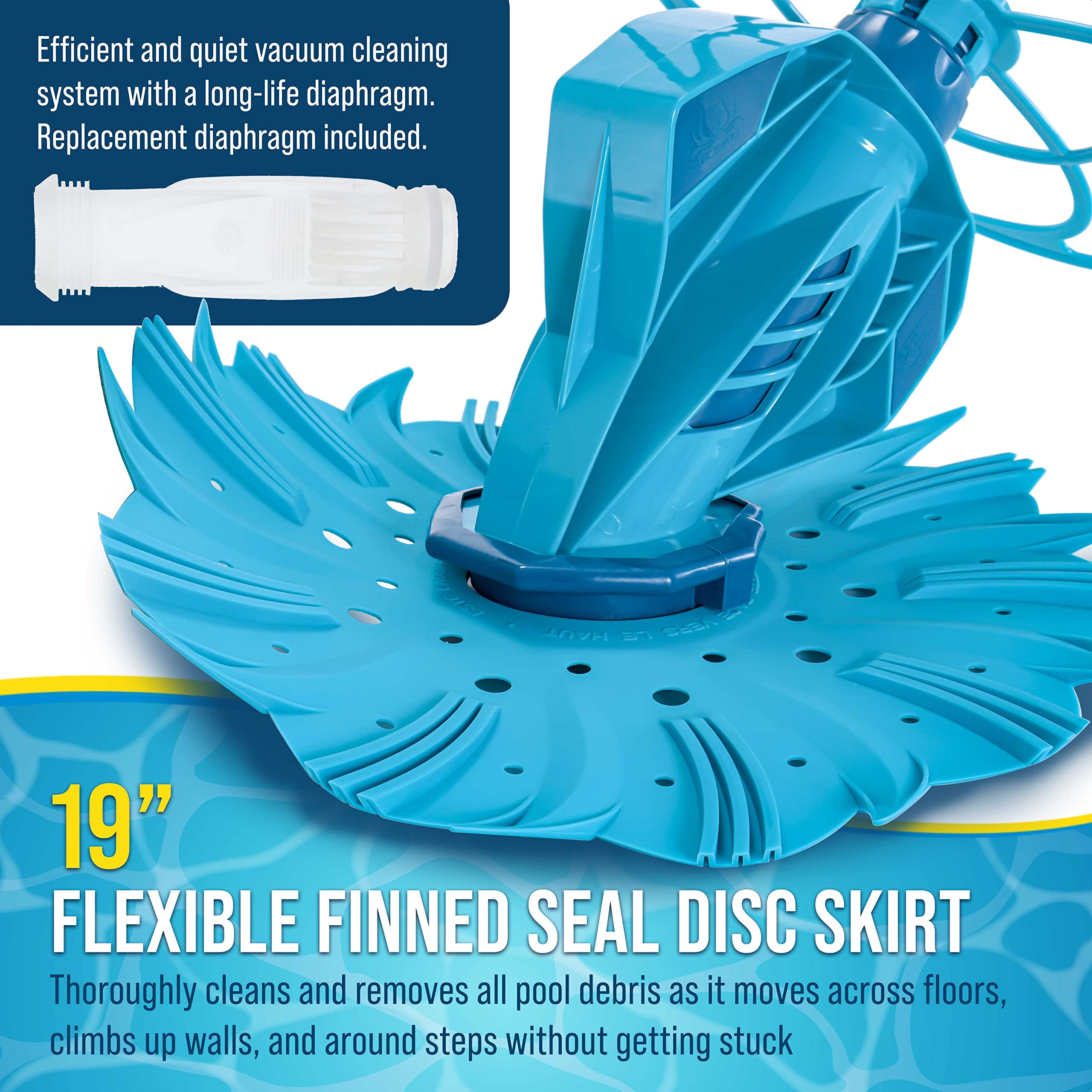 U.S. Pool Supply Octopus deflector wheel detail preventing snags and improving maneuverability