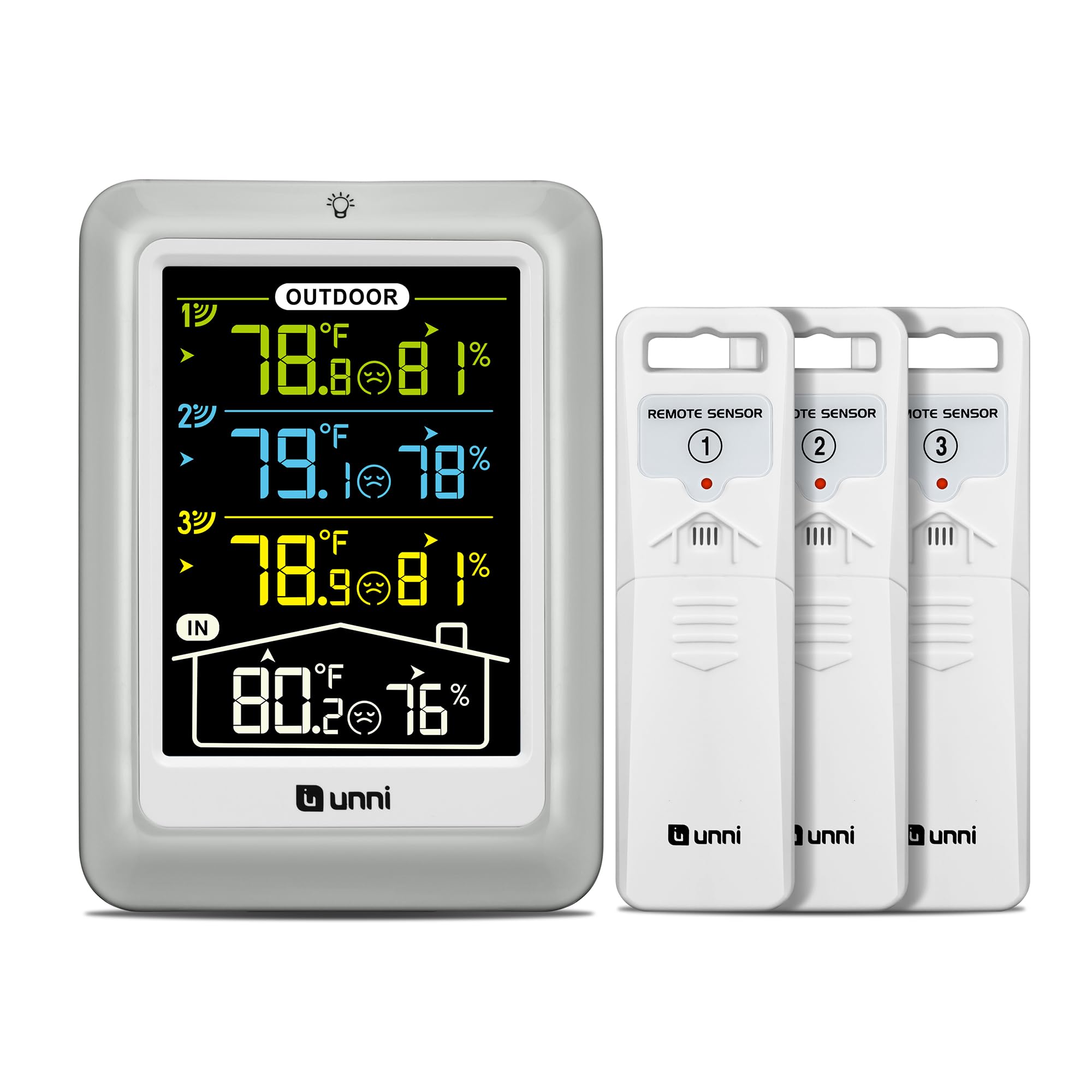 U UNNI front display showing temperature and humidity for quick readings