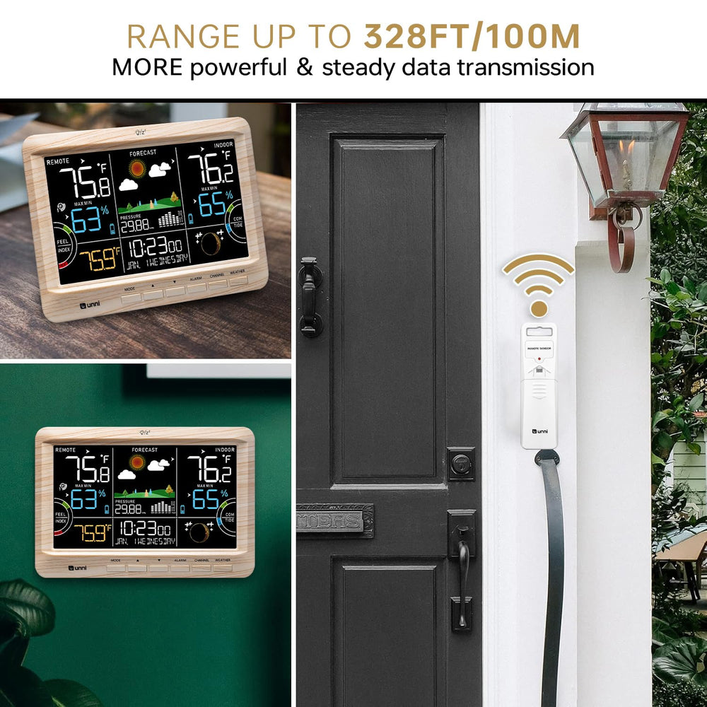 U UNNI weather station in kitchen showing fast access to home climate data
