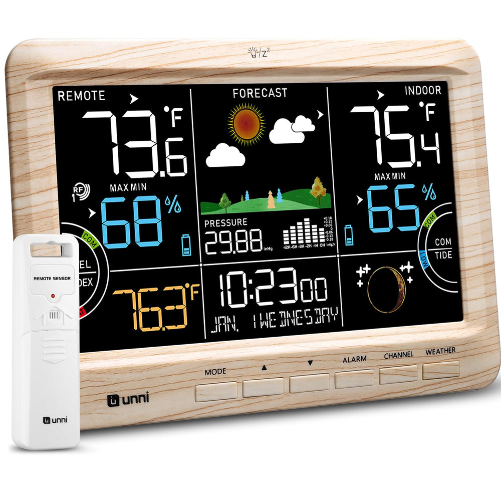 U UNNI front display with wood frame showing clear large-readout benefits