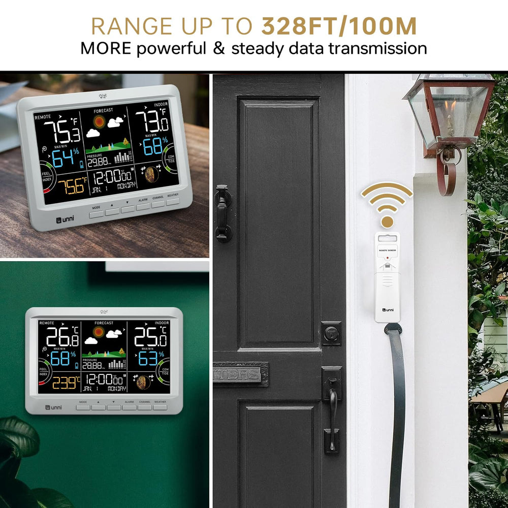 U UNNI weather station on shelf in home for quick environmental checks
