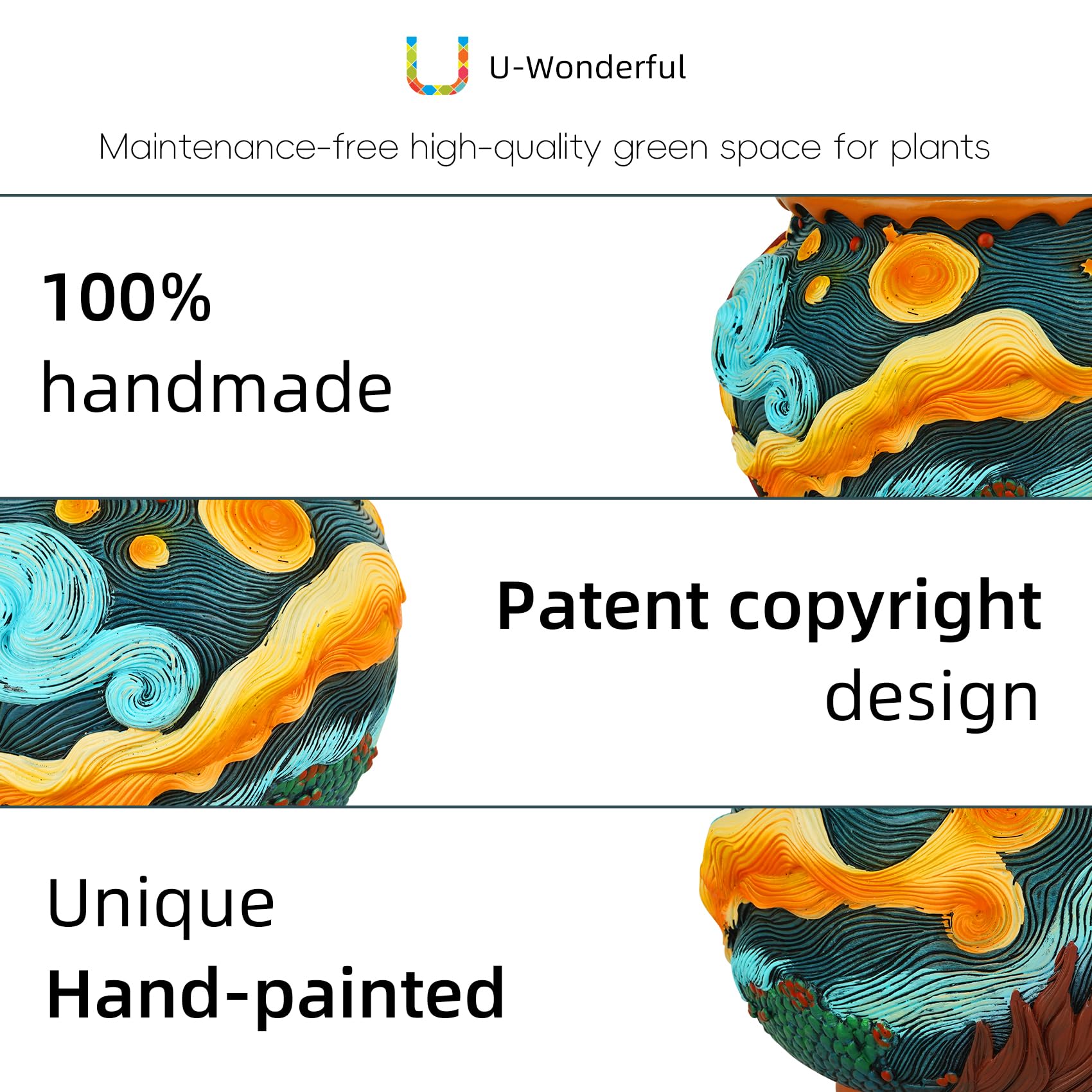 U WONDERFUL planter beside a hand showing scale and compact benefit