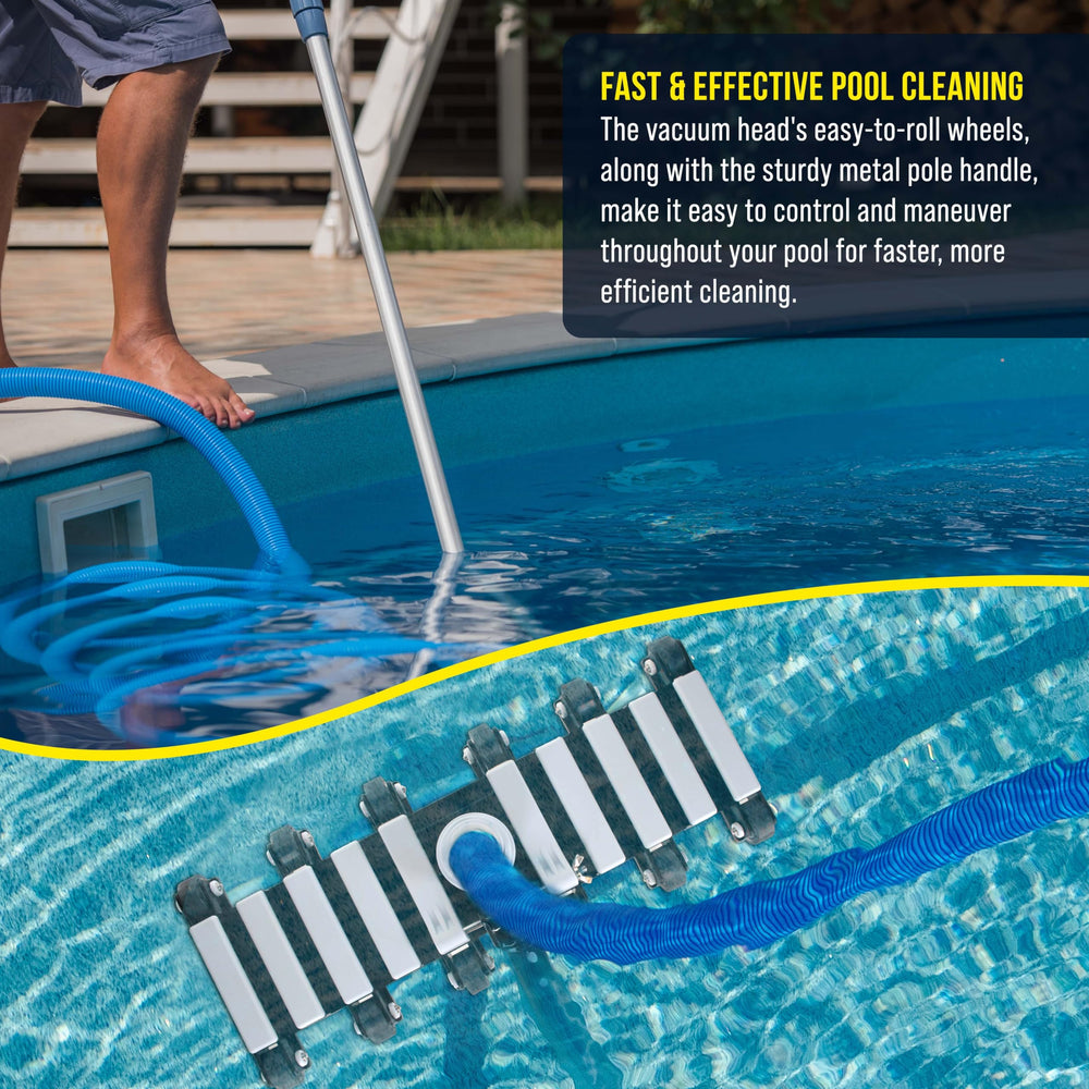 U.S. Pool Supply vacuum head attached to standard hose and pole for compatibility