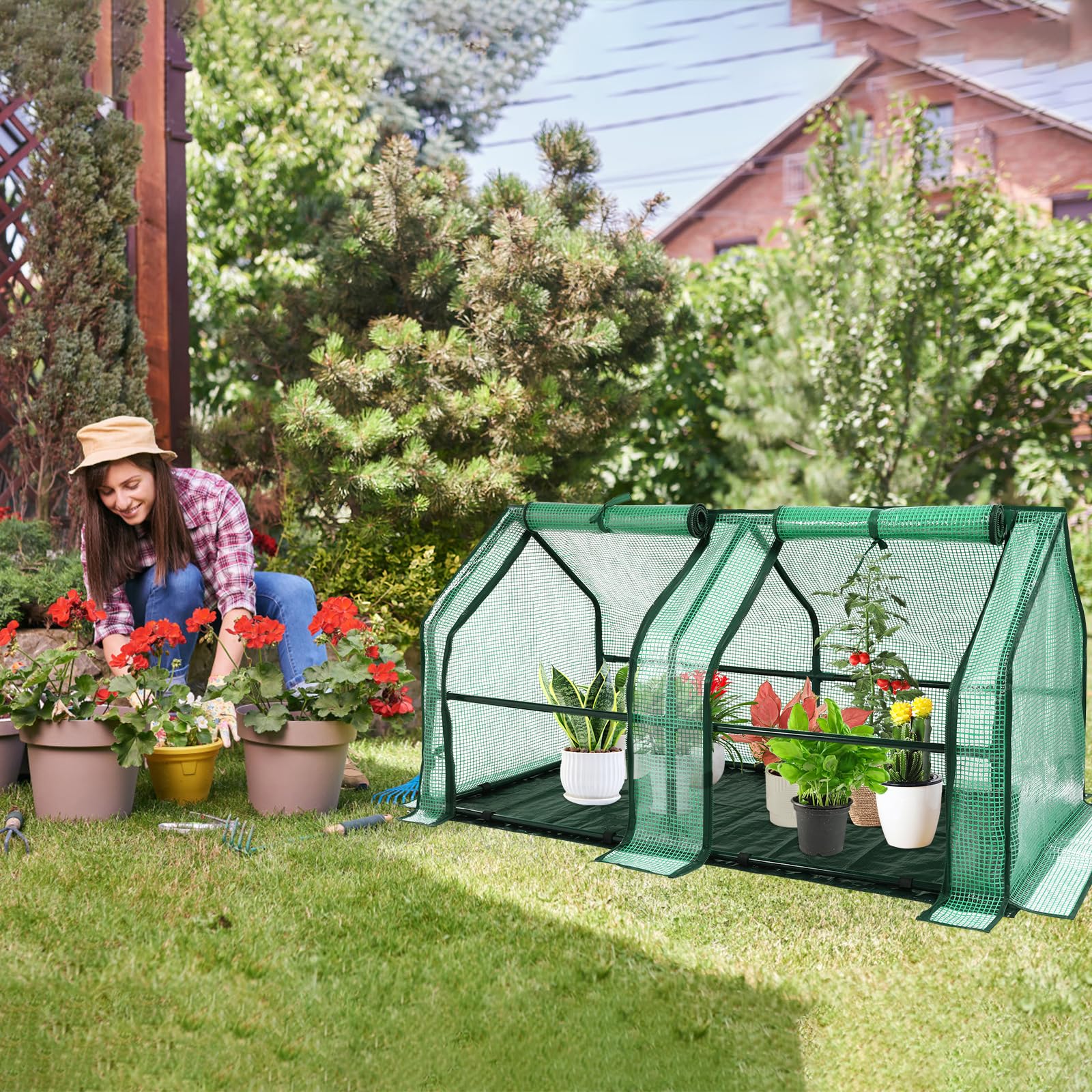 U'Artlines greenhouse in a garden setting showing seasonal plant protection