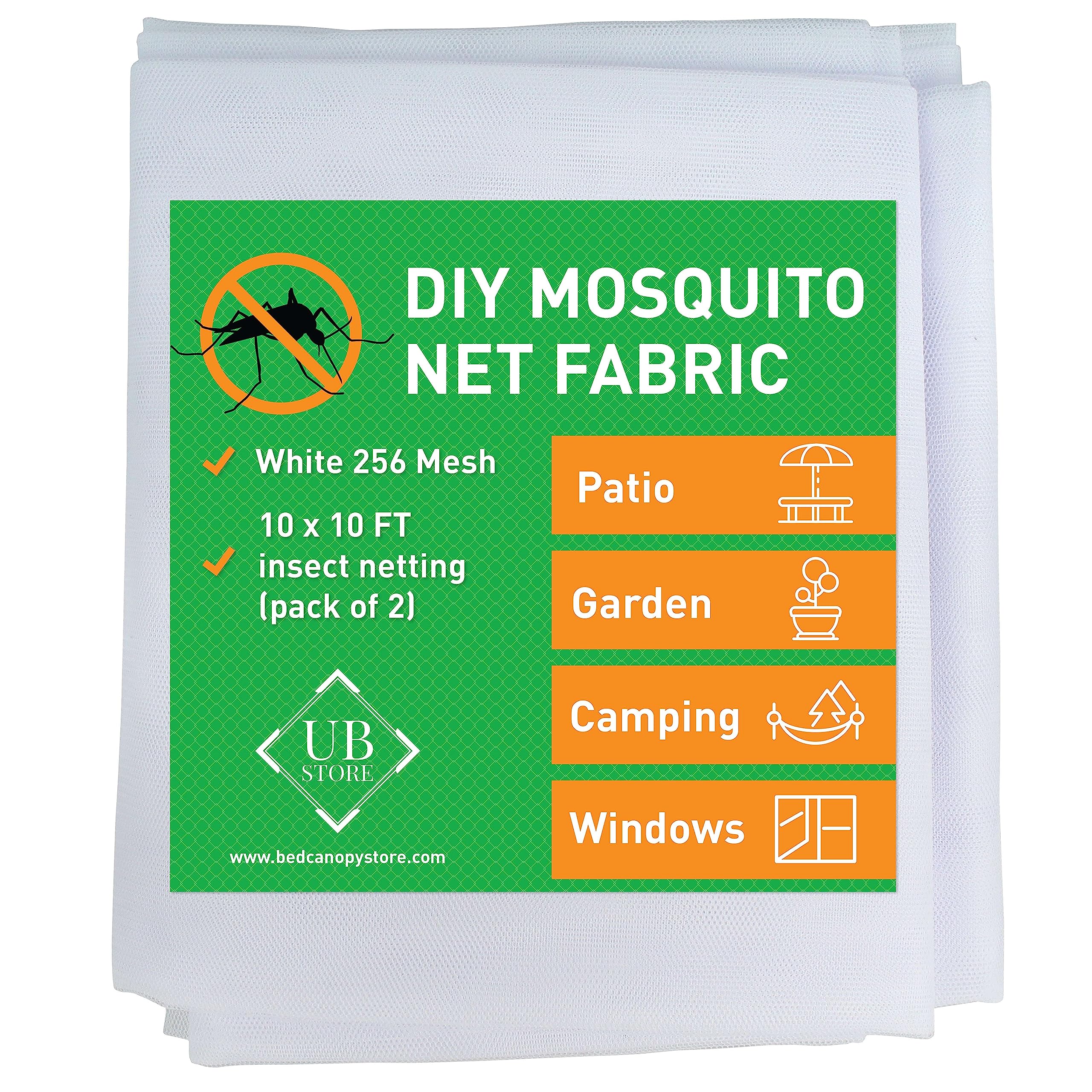 UB-STORE front packaging showing two 10x10 ft white insect nets and benefit of complete coverage