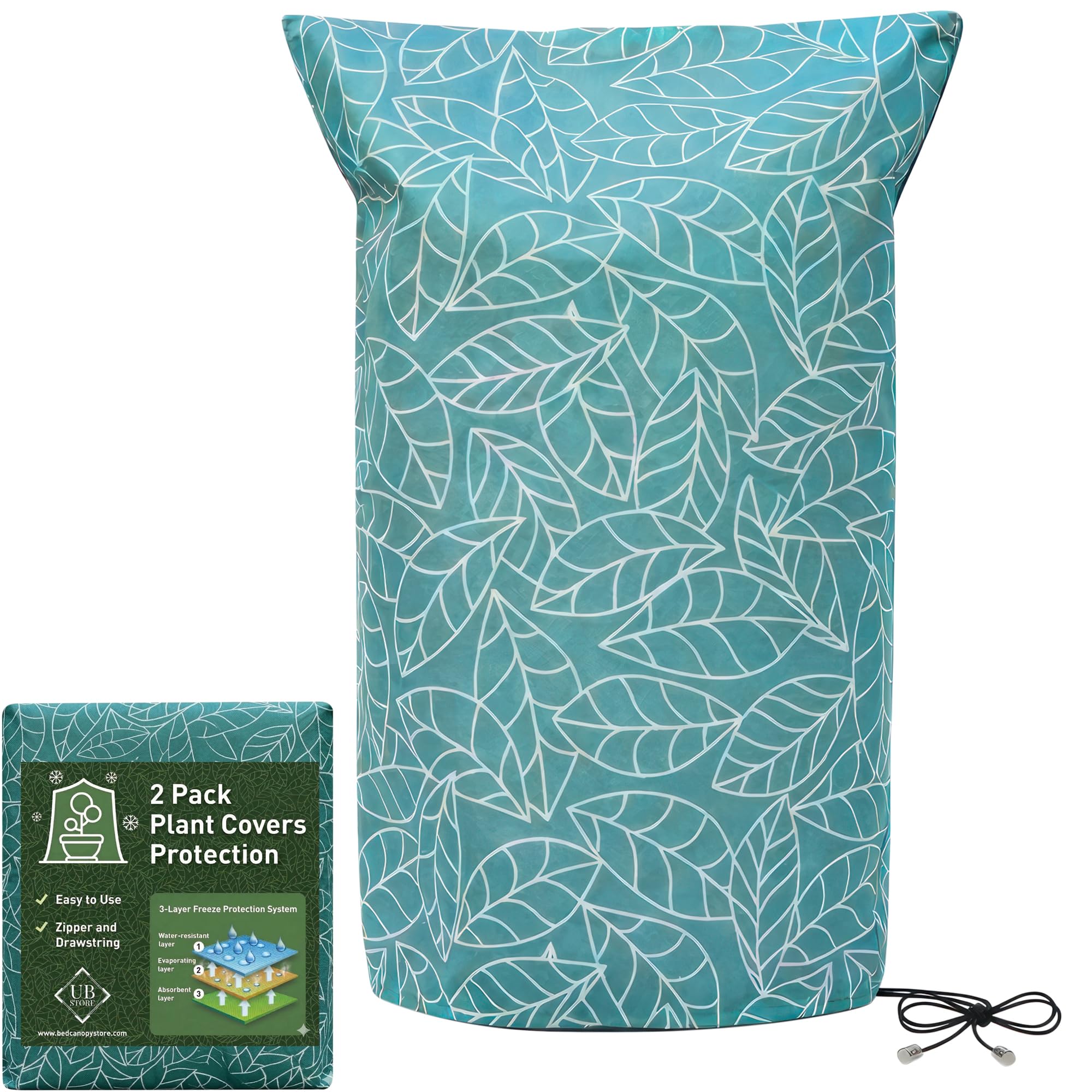 UB-STORE front view of 47x71 plant cover showing pack and label benefit: weather protection