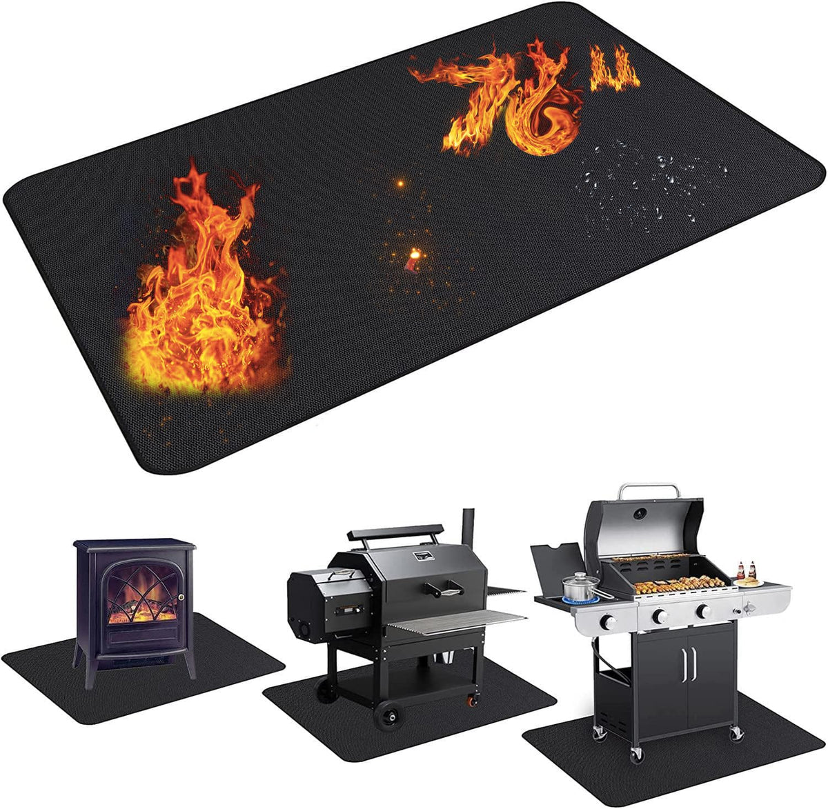 UBeesize front view of full 76x48 inch grill mat protecting patio