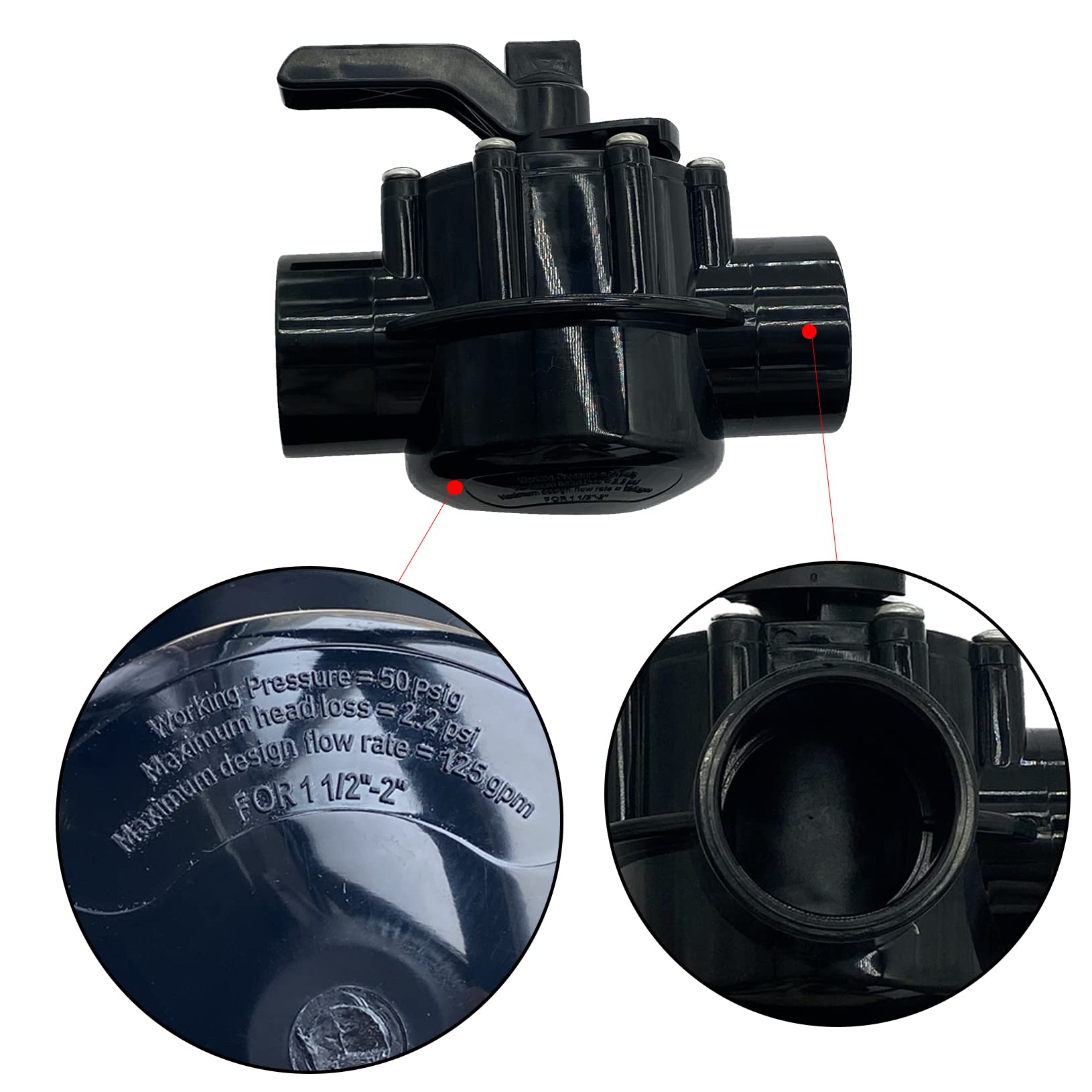 UcarSoon valve beside 1.5 and 2 inch pipes showing correct size fitment benefit