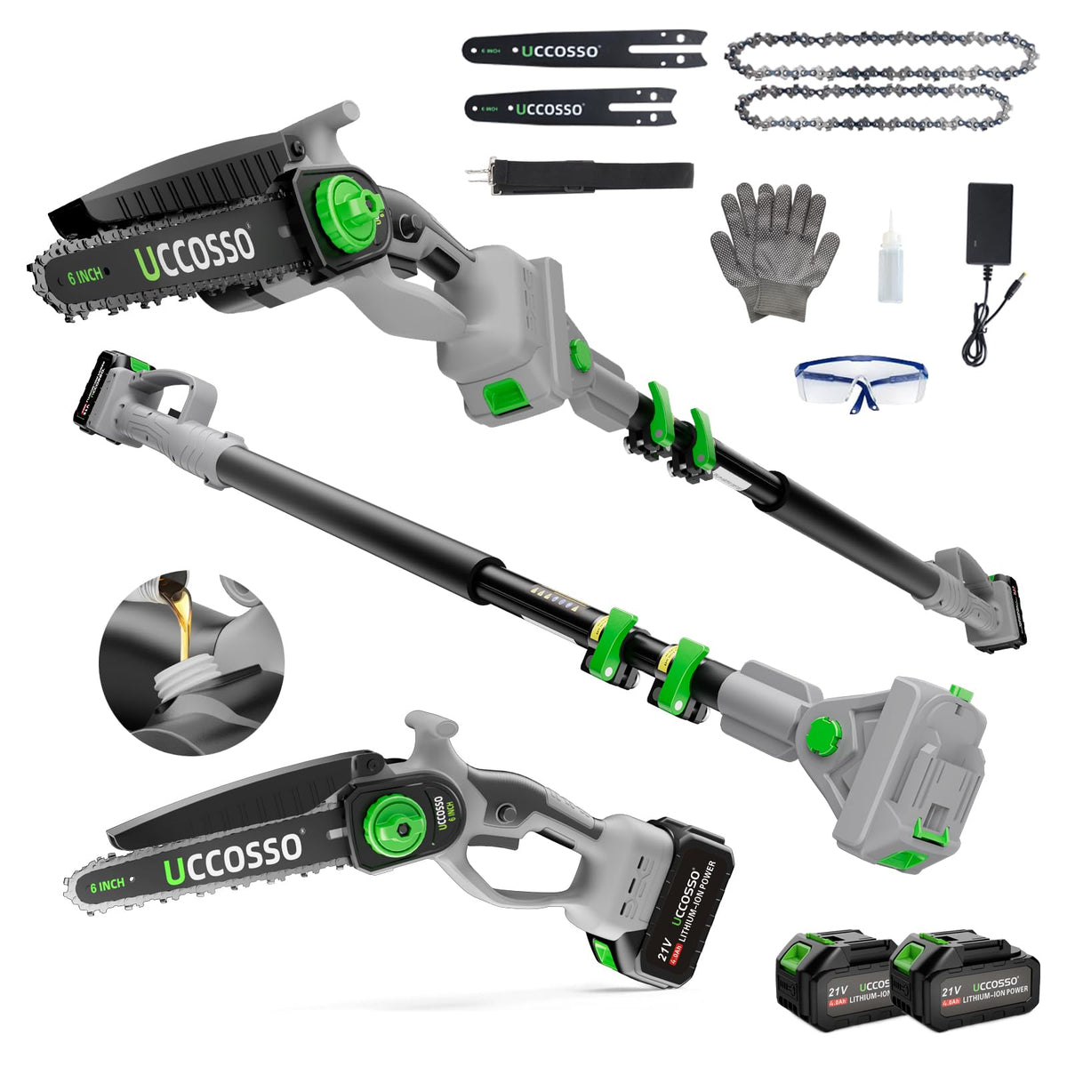 UCCOSSO front view with pole showing full kit and easy reach benefit