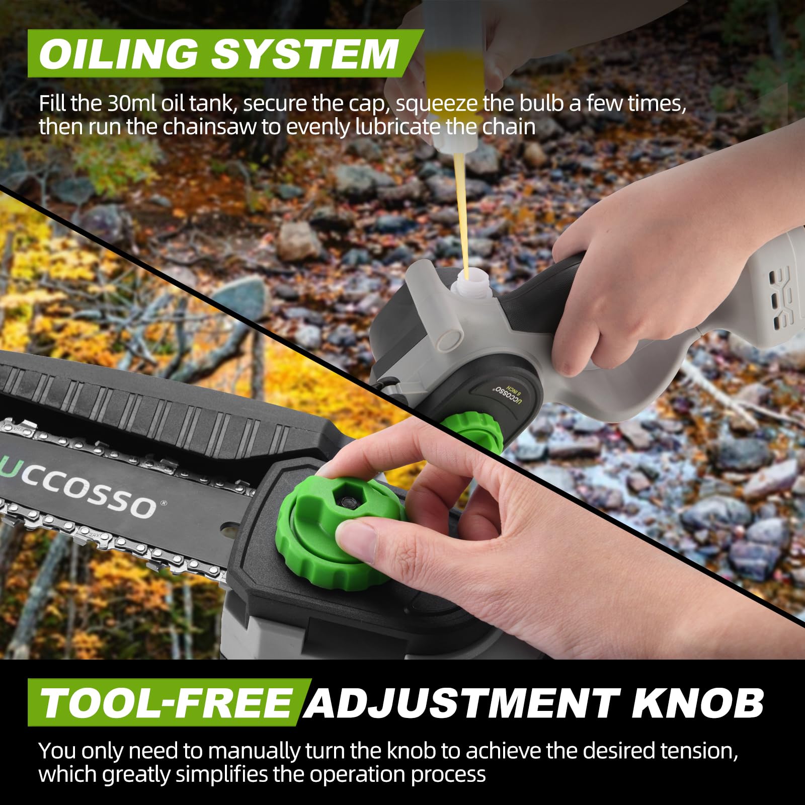 UCCOSSO in-action trimming a high branch offering ladder-free safety