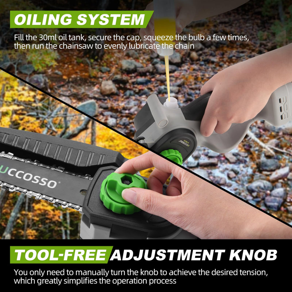 UCCOSSO in-action trimming a high branch offering ladder-free safety