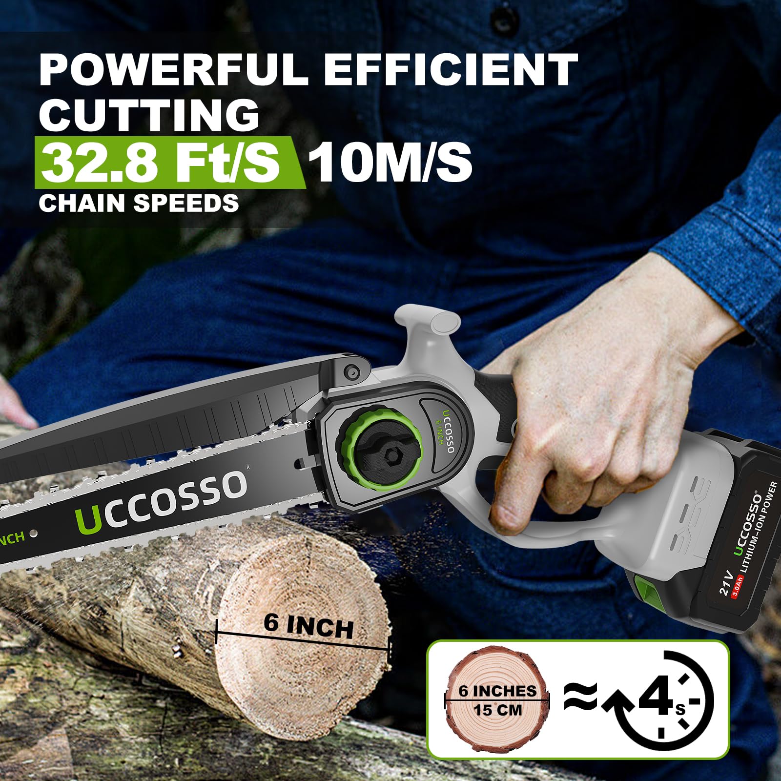 UCCOSSO cutting a branch in a garden showing fast clean pruning