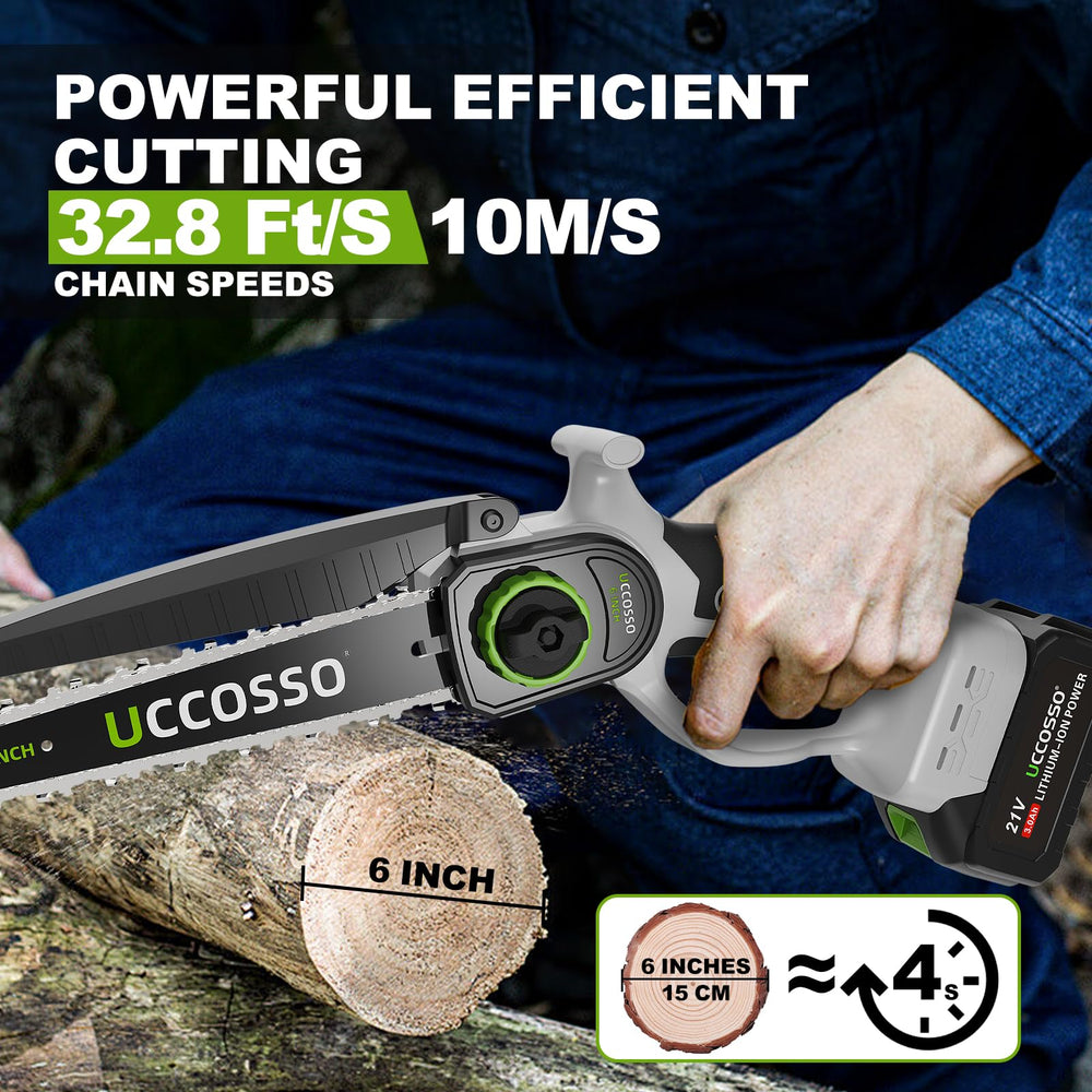UCCOSSO cutting a branch in a garden showing fast clean pruning