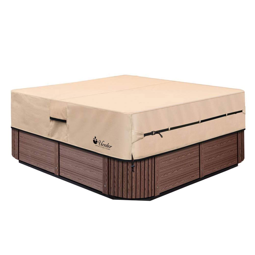 UCEDER front view showing full spa cover protecting tub from weather