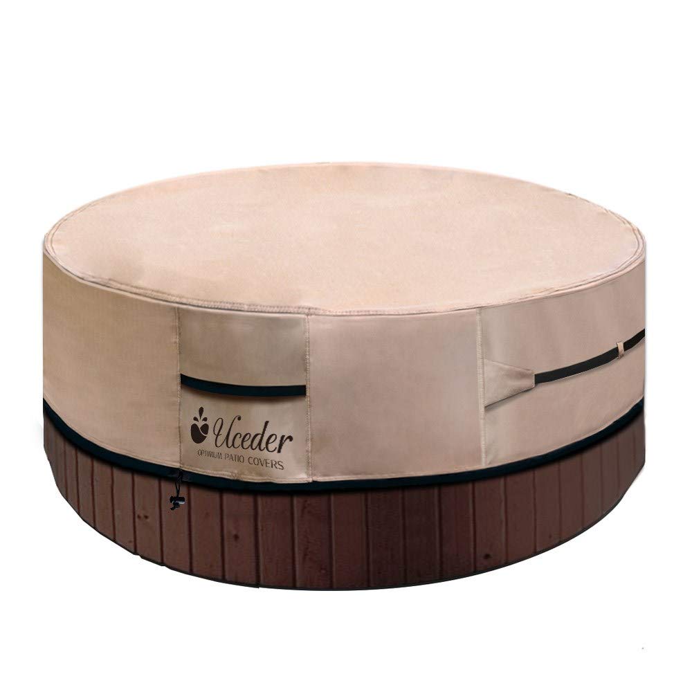 UCEDER front view of round hot tub cover cap protecting spa
