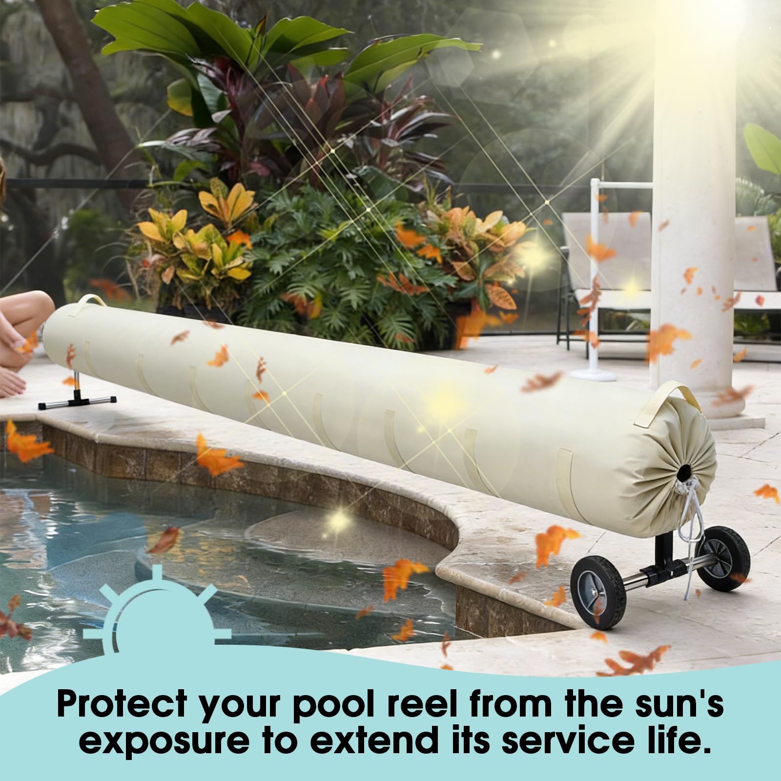 UCEDER lifestyle poolside shot showing neat covered reel and low maintenance