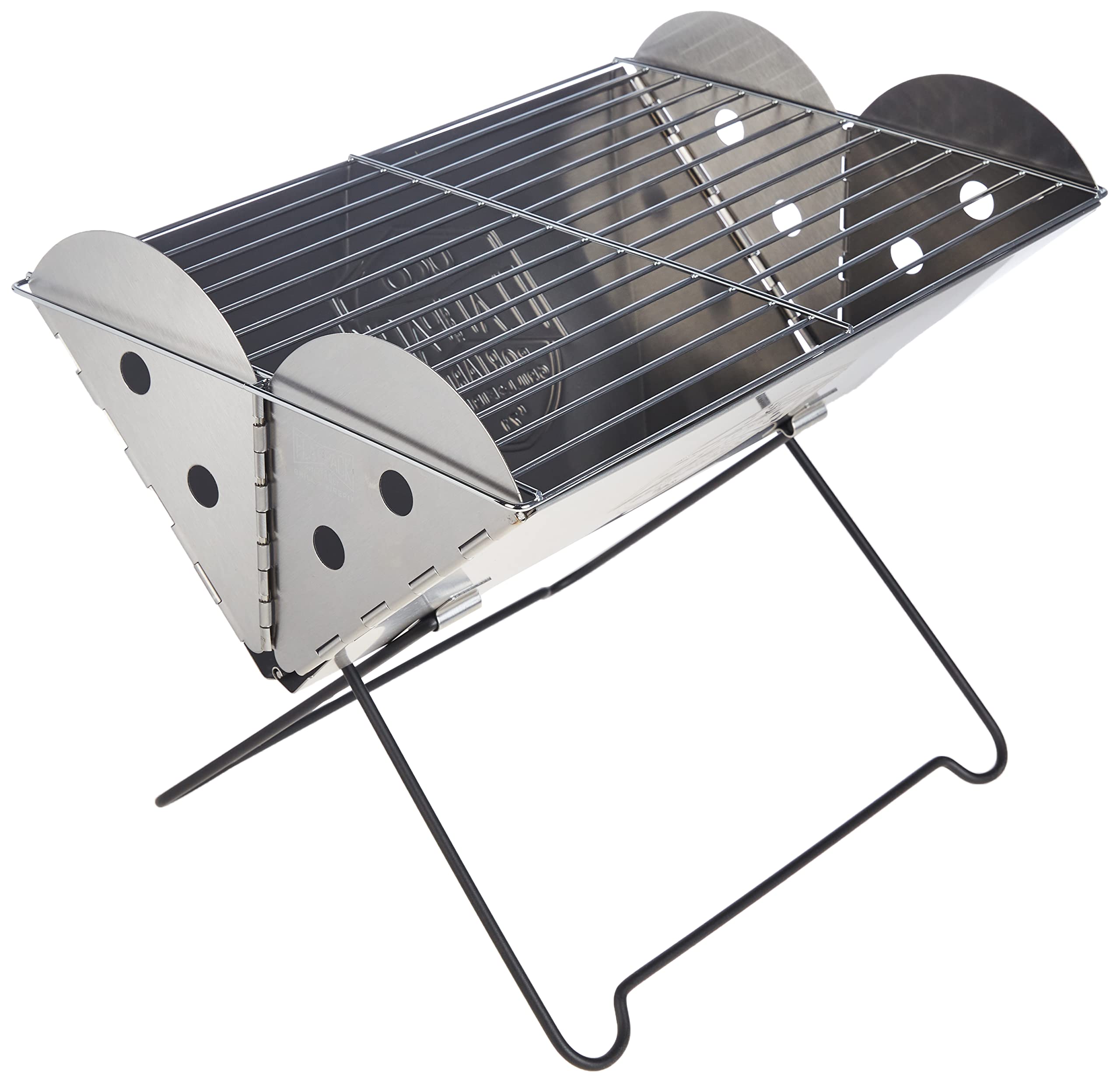 UCO flatpack front view showing grill and firepit, stable and reliable
