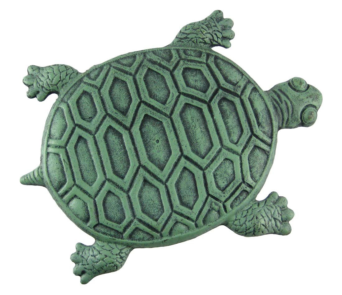 UD iron turtle front view showing verdigris finish and detailed design for durable garden accent