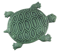 UD iron turtle front view showing verdigris finish and detailed design for durable garden accent