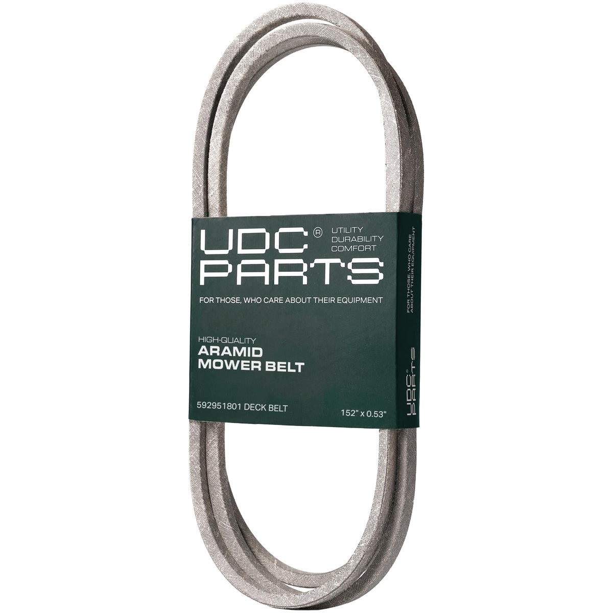 UDC Mower Belts front view showing full belt and size label for correct selection