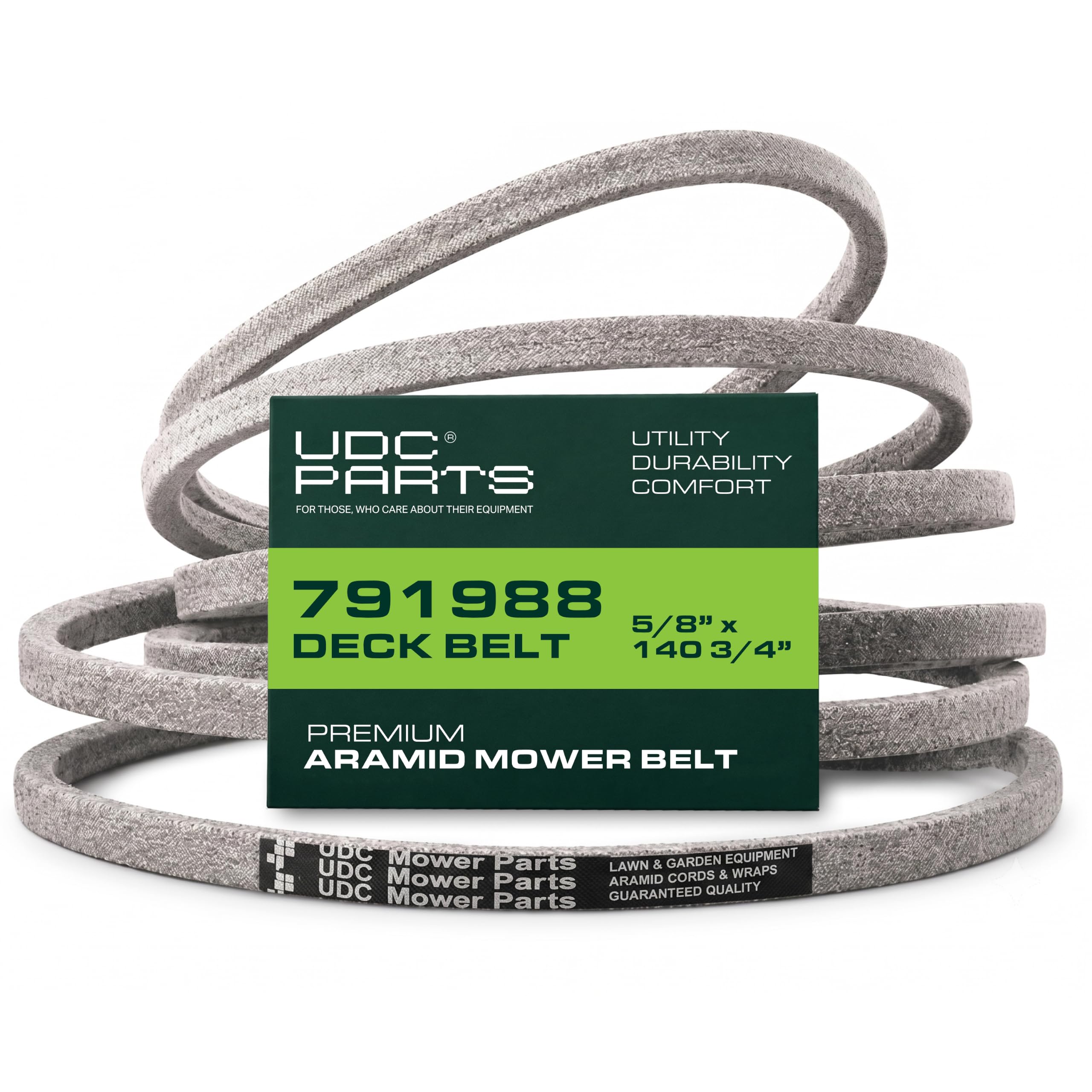UDC Mower Belts 791988 front packaging showing product and fitment details benefits reliable replacement