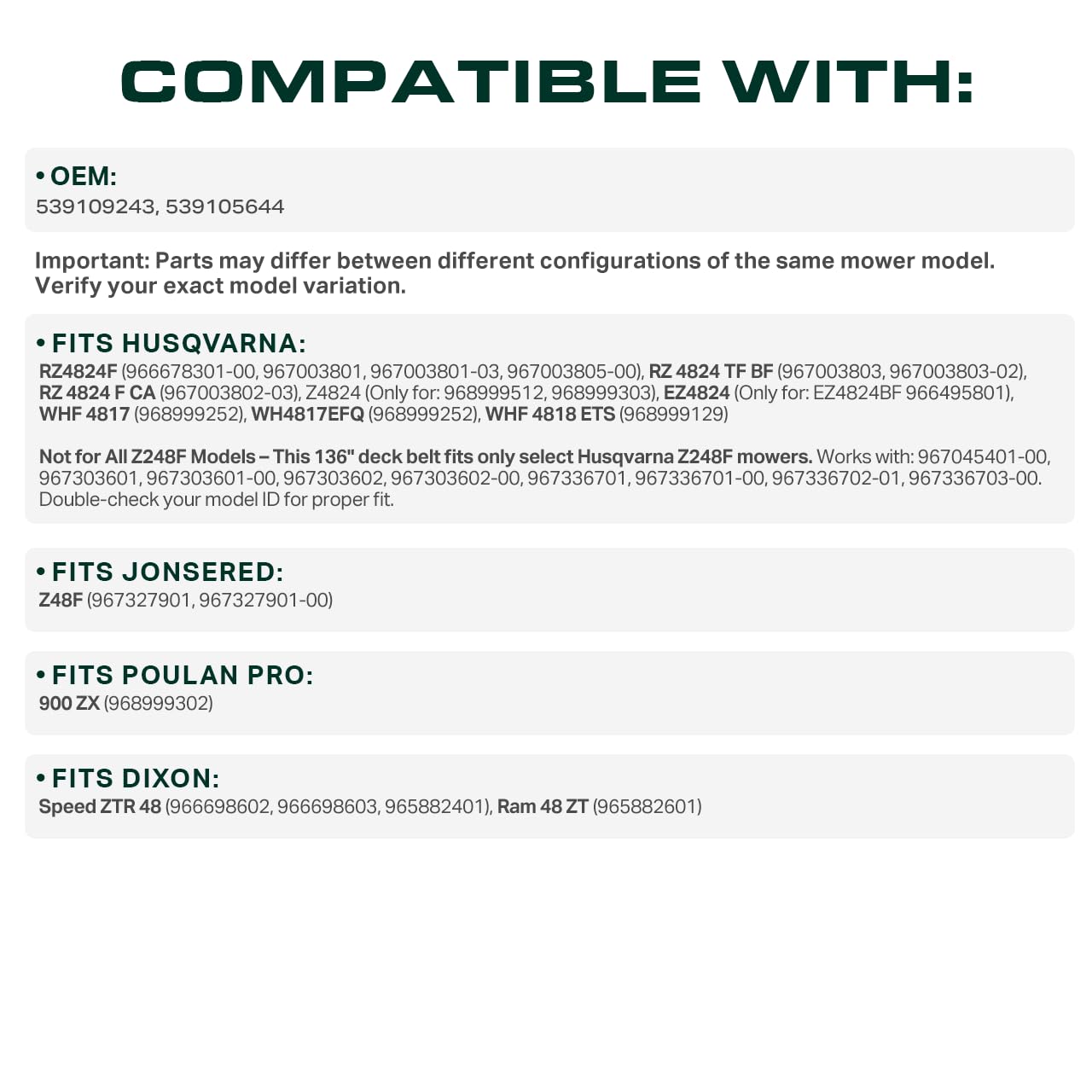 UDC Mower Belts profile showing belt cross-section and durable cover