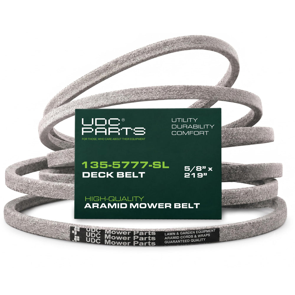 UDC Mower Belts front packaging showing Exmark compatibility and clarity