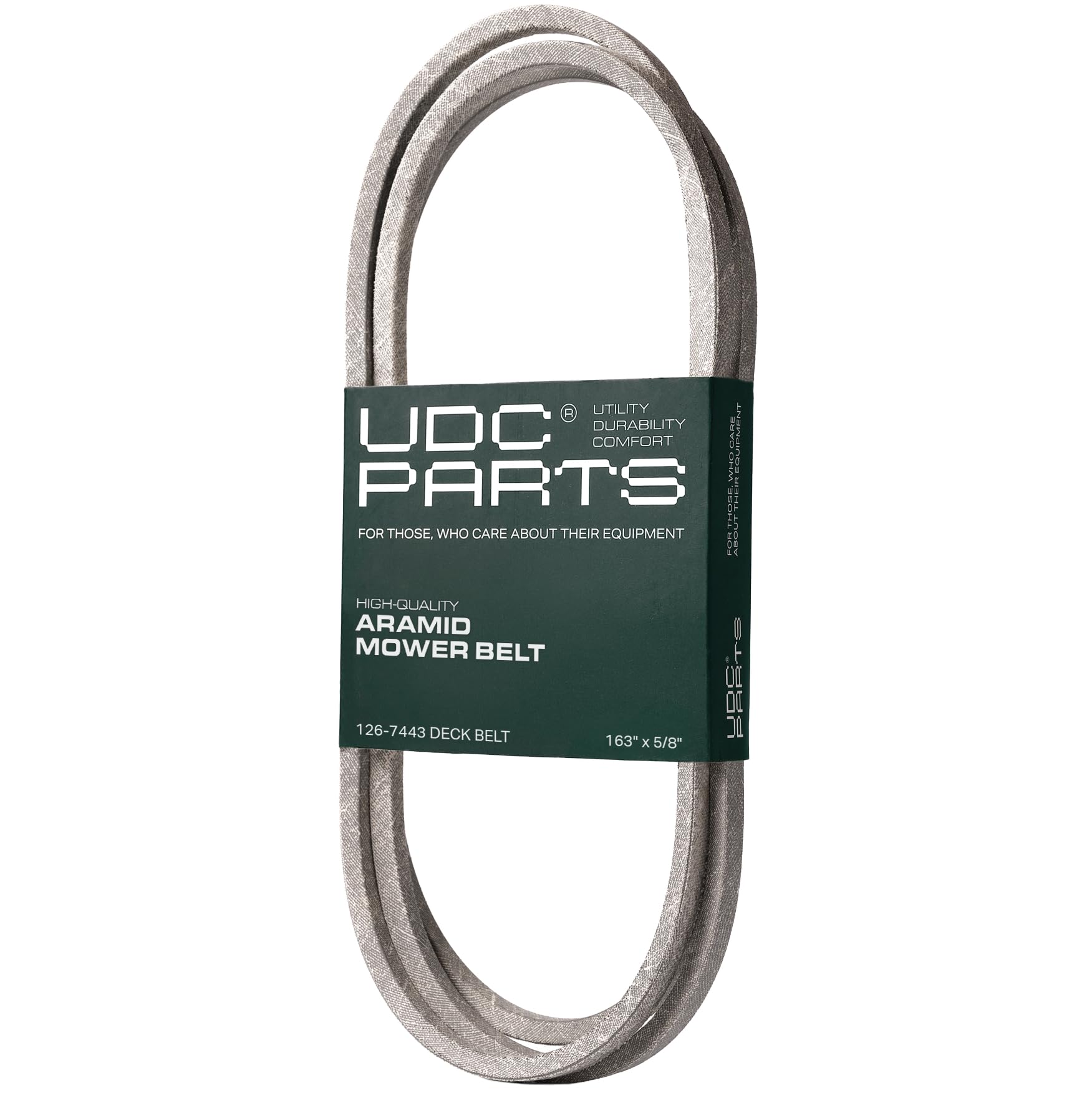 UDC Mower Belts front packaging showing product and compatibility benefits