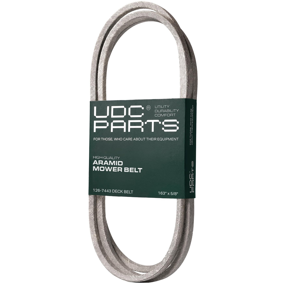 UDC Mower Belts front packaging showing product and compatibility benefits