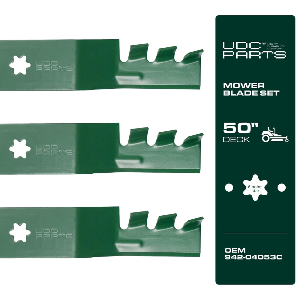 UDC Parts blade front view showing full cutting edge and OEM fit benefits