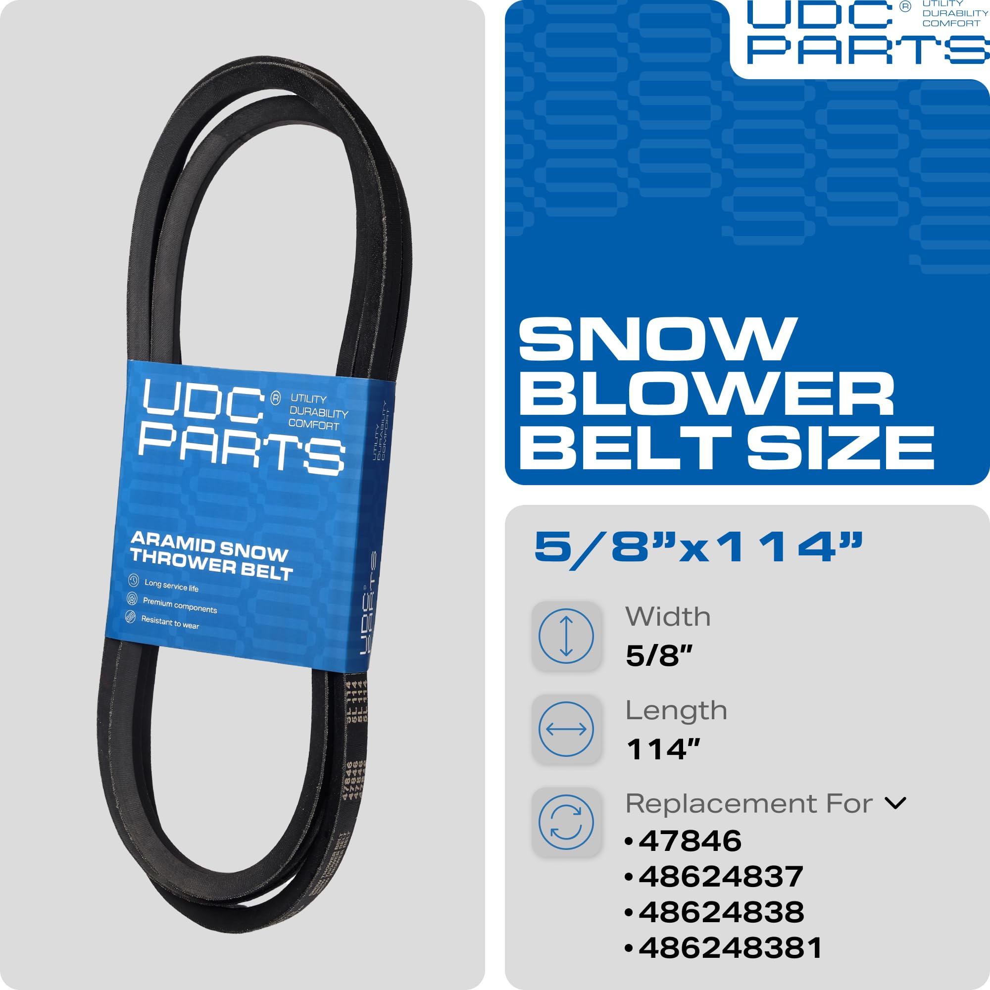 UDC Parts installed auger belt on snow blower illustrating restored auger power
