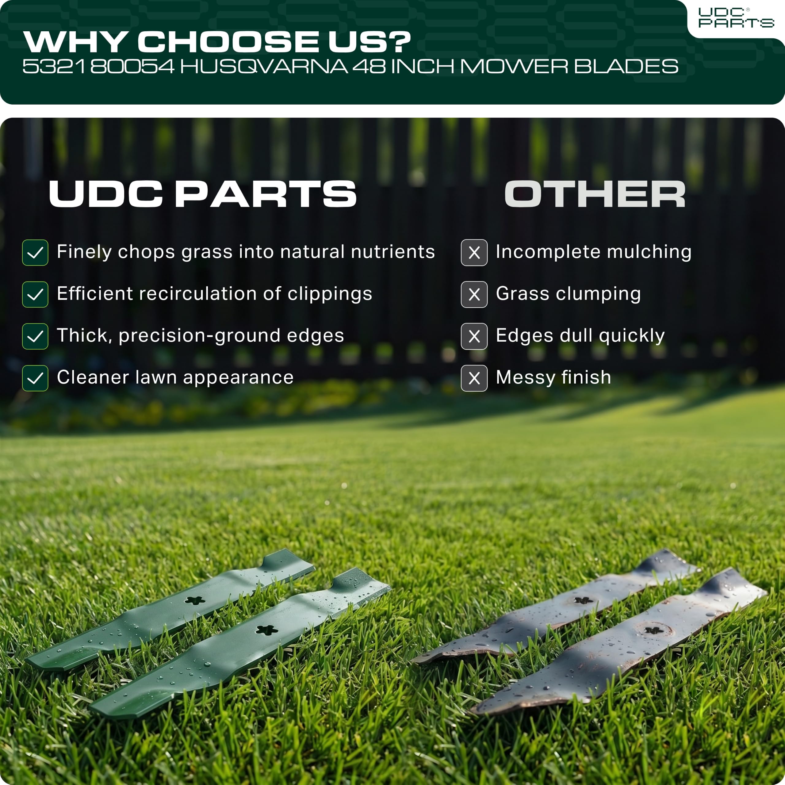 UDC Parts drawing of blade with measurements showing accurate OEM dimensions