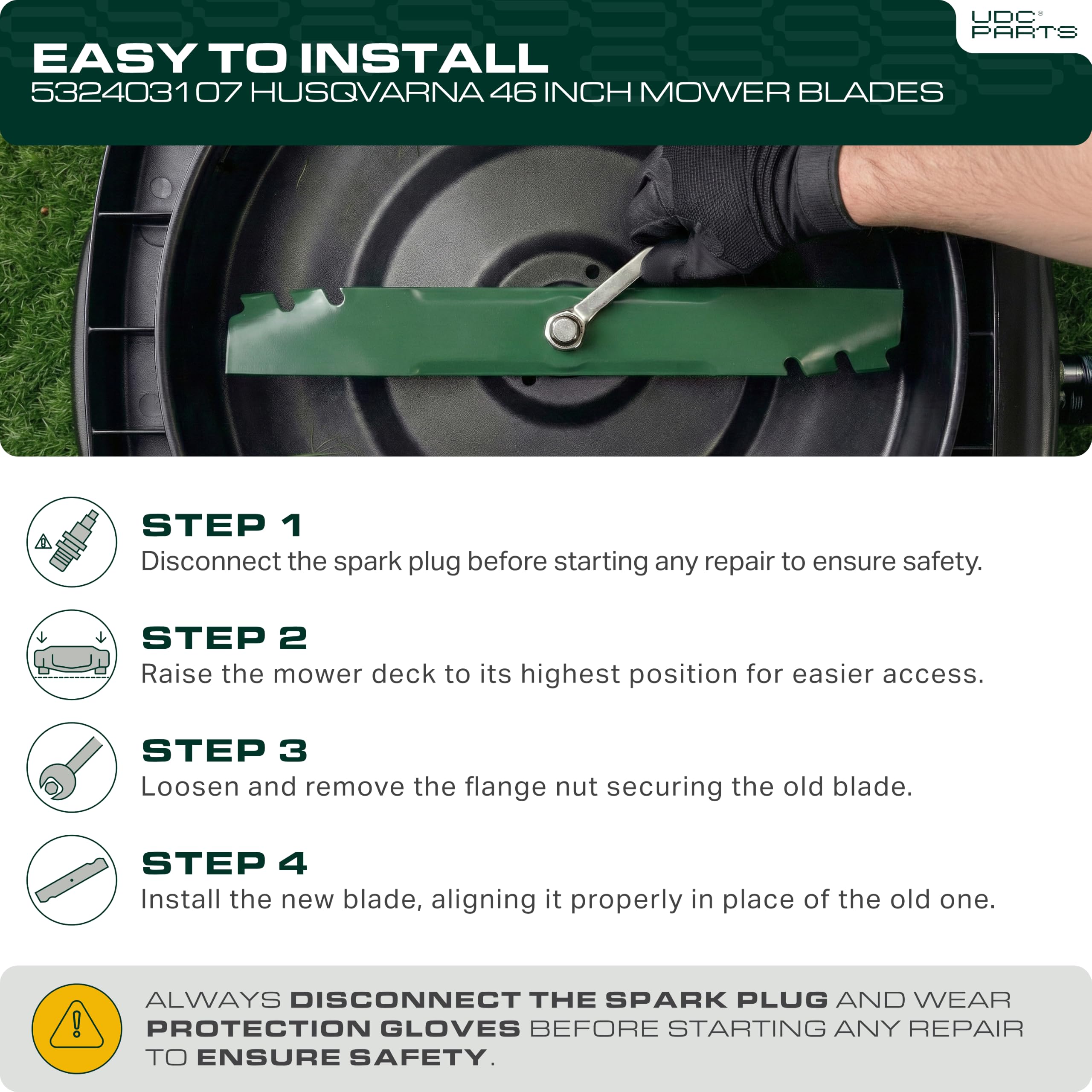 UDC Parts center 5-point star hole detail ensuring correct Husqvarna fitment
